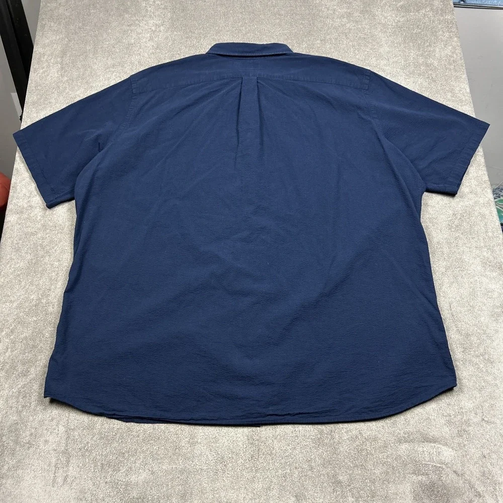 Polo Ralph Lauren Seersucker Shirt Mens 4XLT Untucked Fit Navy Button Up Pony